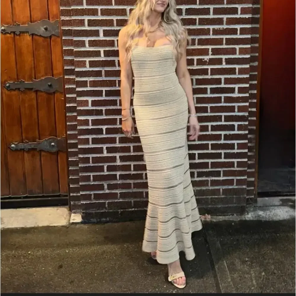 Herve Leger Gold Bandage Gown LARGE Mermaid Metallic Formal Party Designer $1590 - Picture 8 of 14